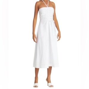 VERONICA BEARD Tucker Ruched Halter Midi Dress in White Women’s Size 12